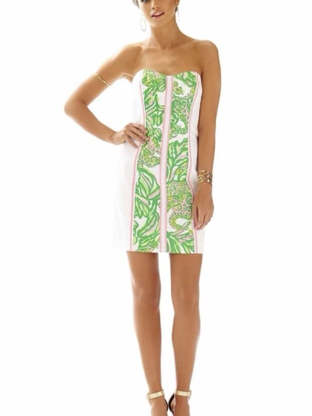 Lilly Pulitzer Angela Strapless Sweetheart Dress Resort White Pink Elephants 8